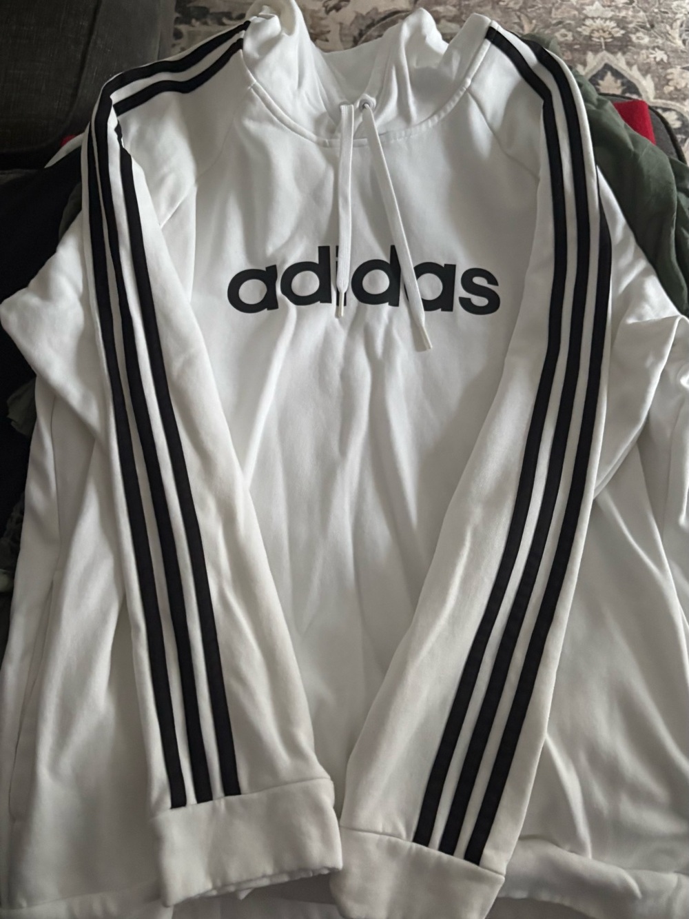 adidas White Hoodie with Black Three-Stripes and Logo
